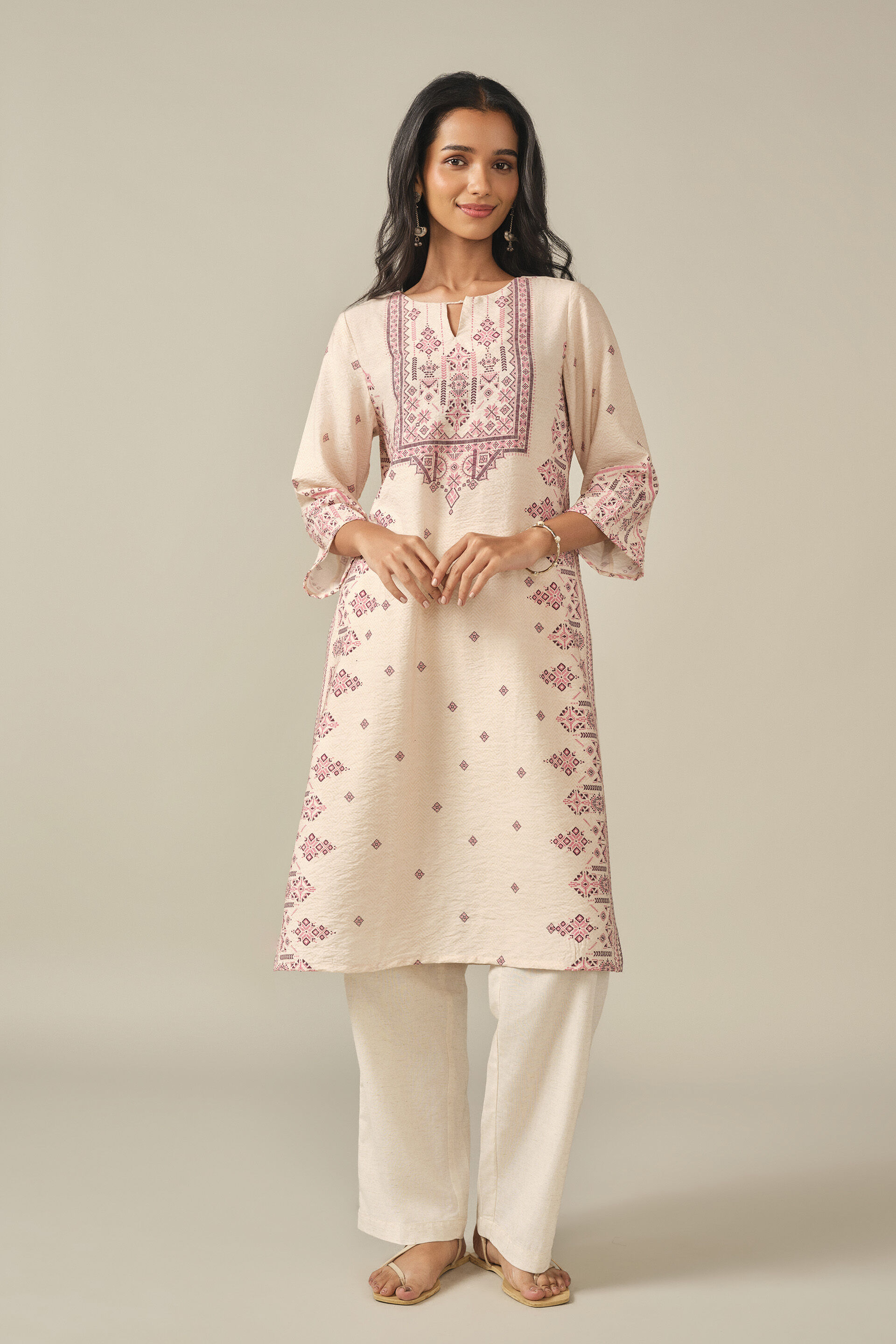 Printed Kurta in Beige